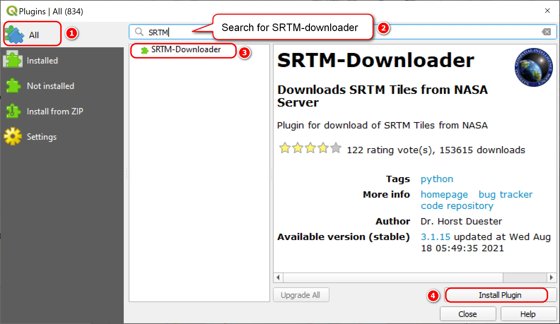 SRTM Downloader plugin QGIS